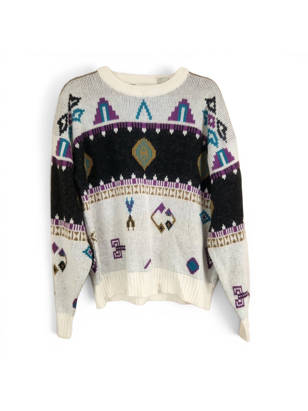 Vtg 90s St. John's Bay Geometric Wool Blend Sweater Mens Medium Aztec Grandpa
